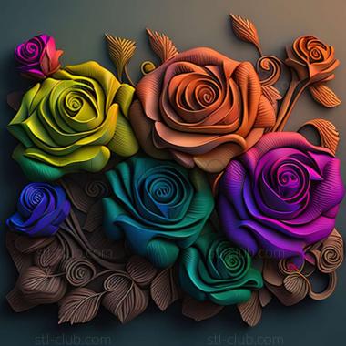 3D model Rainbow roses (STL)